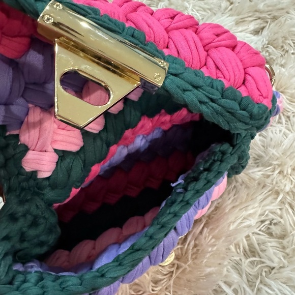 Multicolor Woven Crochet Crossbody Handbag boho chic tassel - Picture 4 of 7